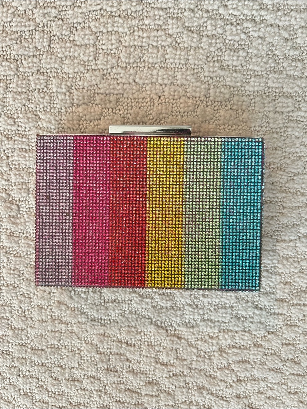 Zara Multicolor Crystal Stripe Clutch - Pink Red Yellow Green Blue